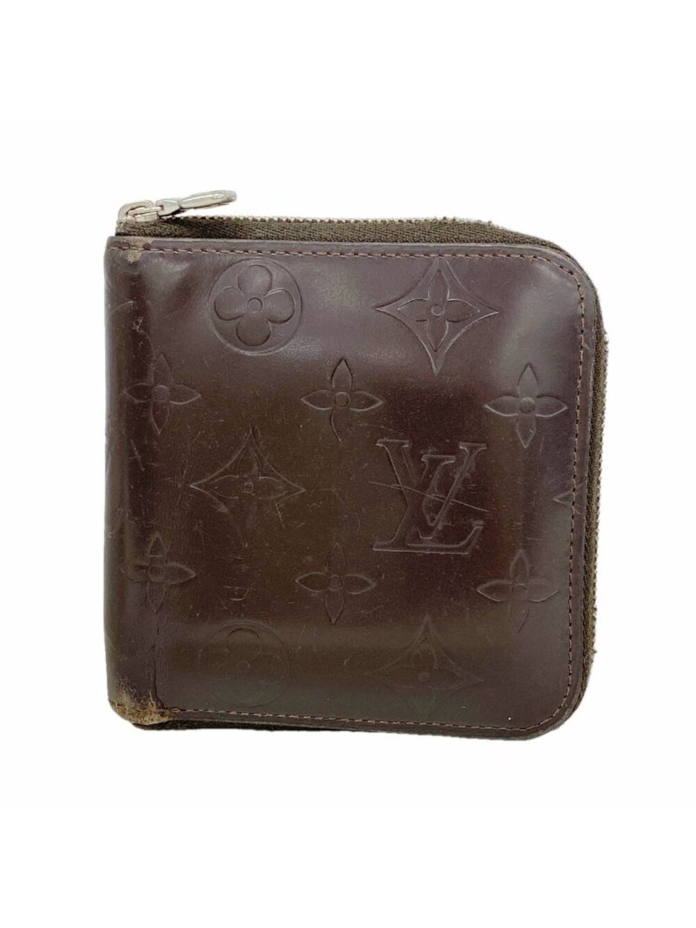 Louis Vuitton Wallet Monogram Glace Leather Portefeuille Monnaie Zip Cafe